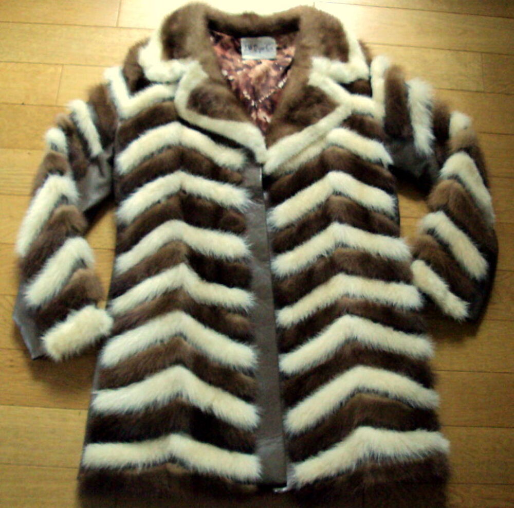 rare manteau vintage en vison marron et beige T40 Vtements
