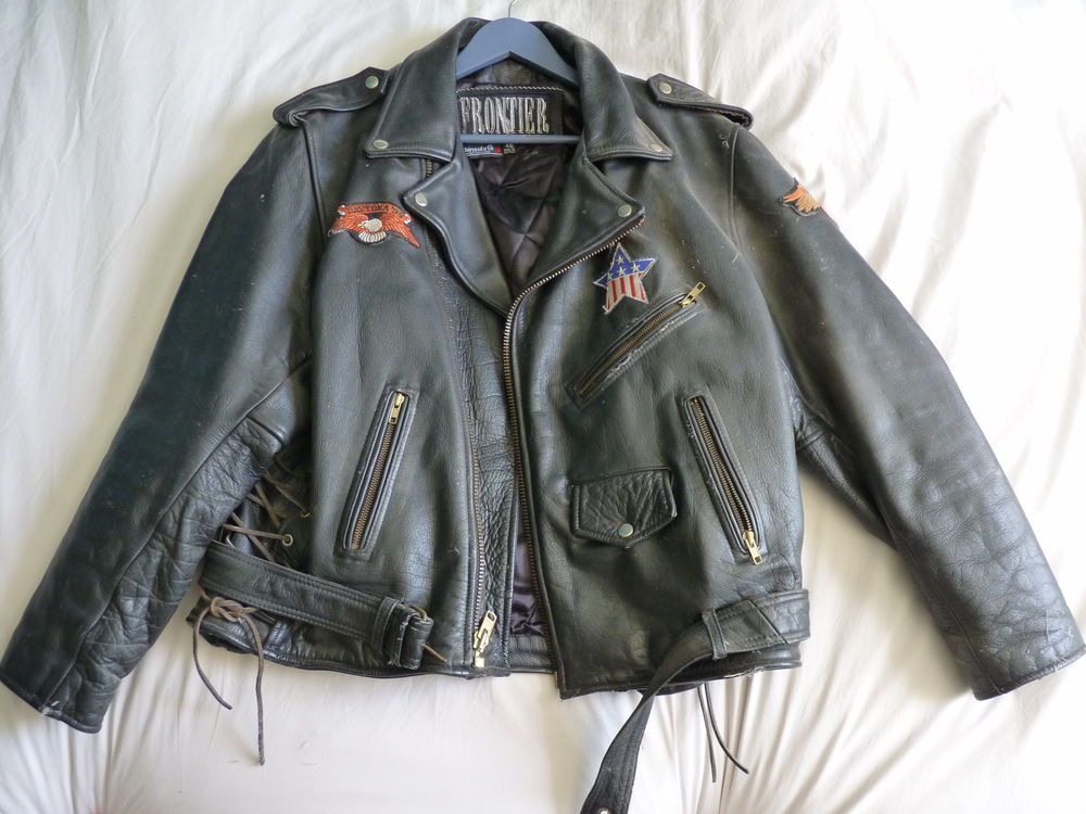 veste cuir veritable homme noir taille 46 TBE style rock USA Vêtements