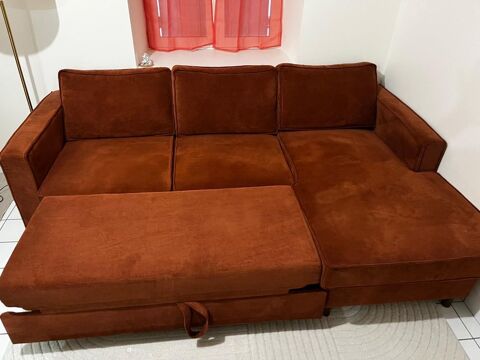 Canapé d'angle convertible en velours côtelé terracotta 690 Luçay-le-Mâle (36)