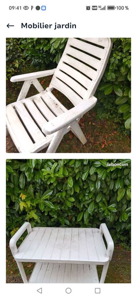 Desserte et fauteuil plastique blanc Versailles (78)