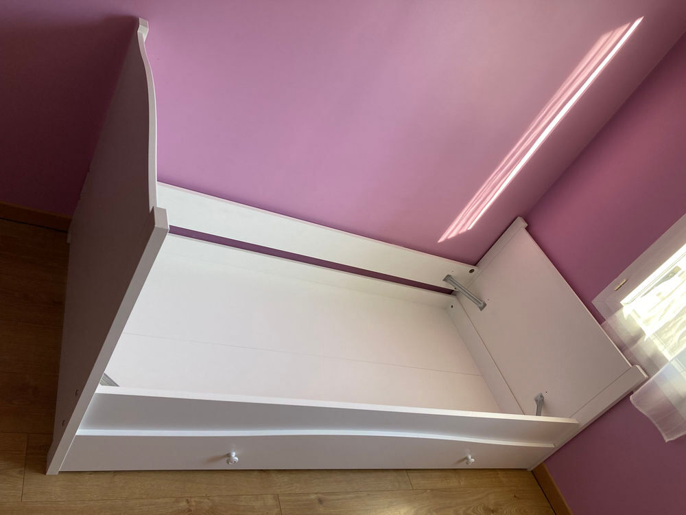 Lit 90x 190cm Bois Blanc avec rangement sous lit Meubles