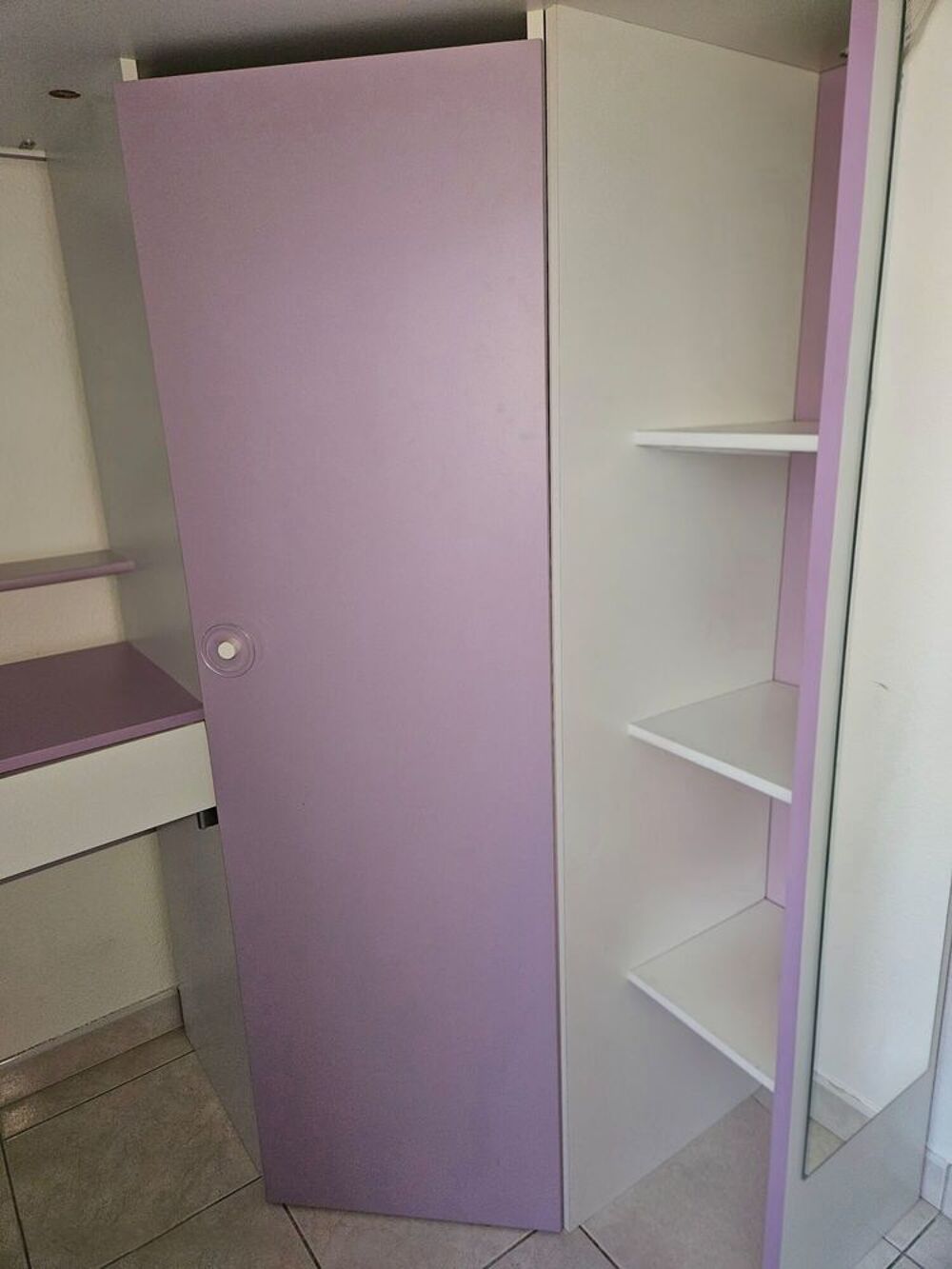 Lit mezzanine + matelas -blanc lilas ? MILA (marque PARISOT) Mobilier enfants