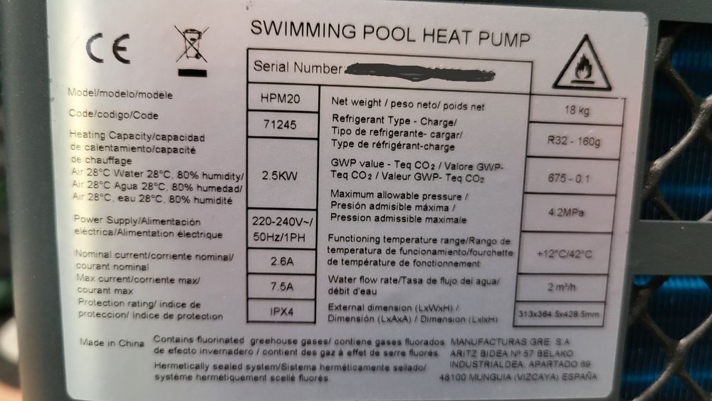 Pompe &agrave; chaleur Gre HPM20 pour piscine jusqu'&agrave; 20M&sup3; Jardin