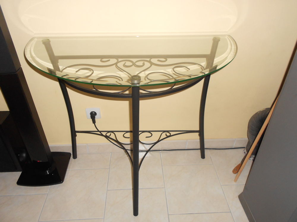 console demi lune fer forg&eacute; et verre Meubles