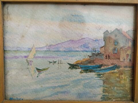 Tableau Aquarelle Marine Paysage Martigues ? Signé Muller 120 Loches (37)