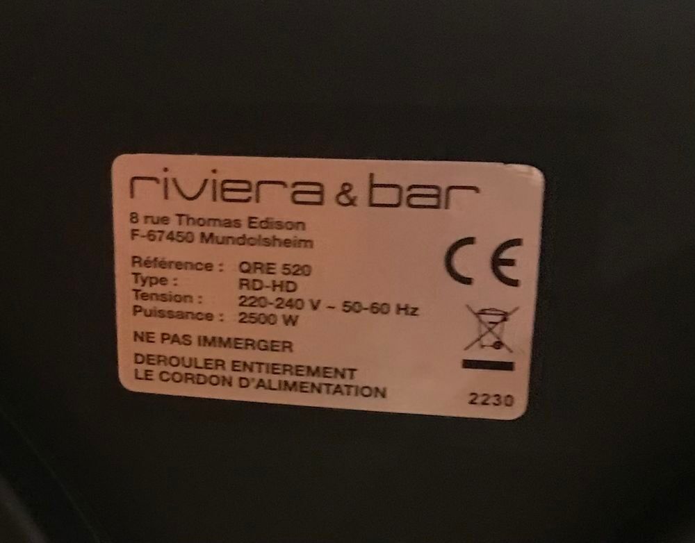 R&eacute;chaud &eacute;lectrique plaques de cuisson portables 2 feux RIVIERA ET BAR QRE520 Electromnager