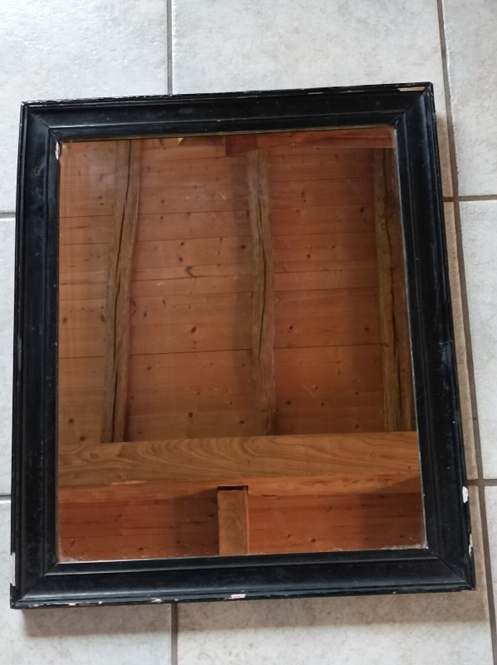 Miroir Cadre bois noir patin&eacute; 0923052 ancien Décoration
