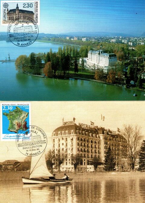2 CARTES TIMBRES INAUGURALES  IMPRIAL PALACE ANNECY  1990 10 Annecy (74)