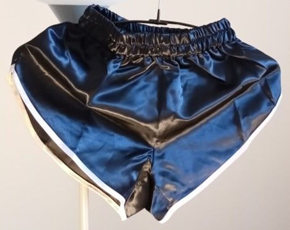 Short Vintage Satin Nylon Bleu nuit/Blanc Taille L 40 Vêtements