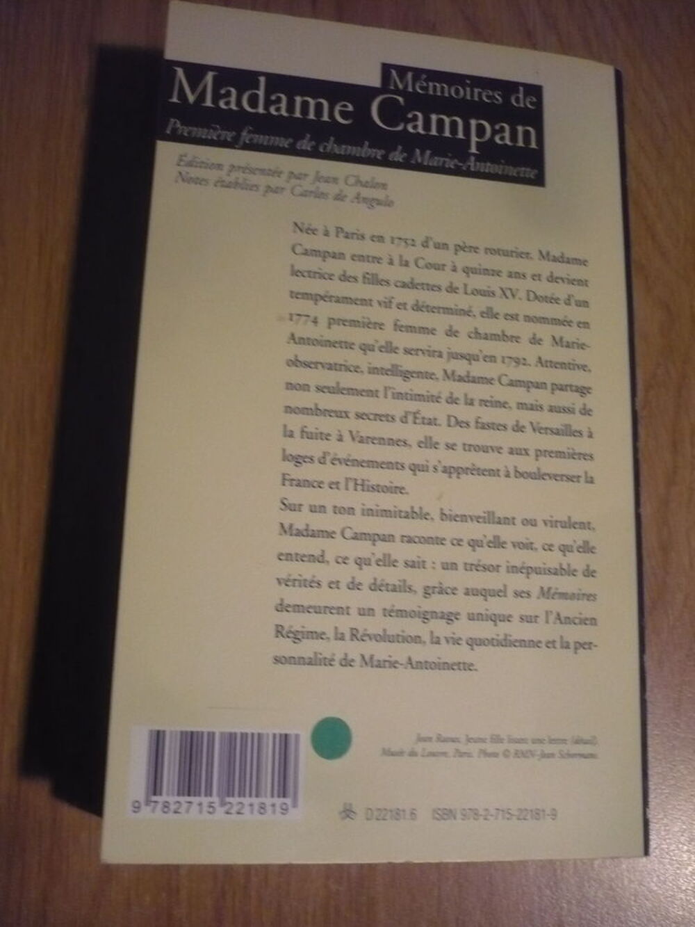 M&Eacute;MOIRES DE MADAME CAMPAN, Livres et BD