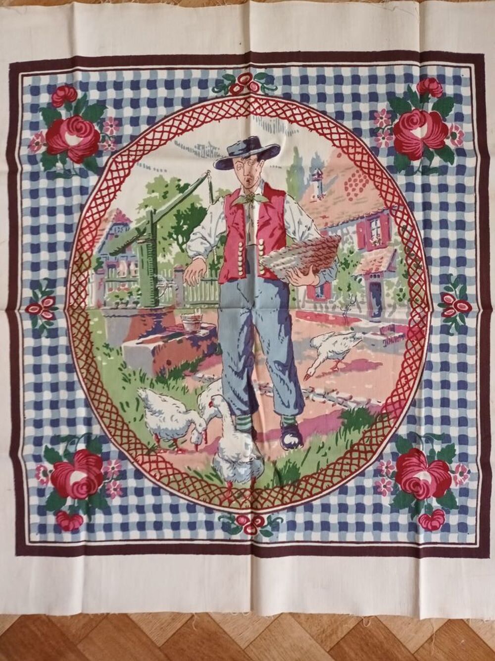 Beau coupon de tissu ancien en coton Décoration