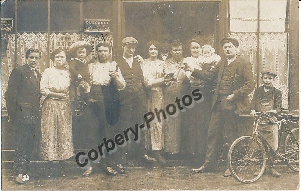 92 CPA PHOTO PUTEAUX Personnages Caf&eacute; Bistrot Commerce 