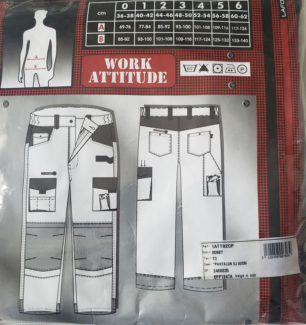 Pantalon de travail Lafont beige /noir T0 Vêtements