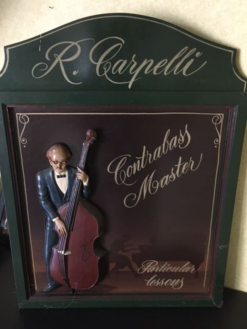 ENSEIGNE BAS RELIEF BOIS MUSICIEN HARPE Décoration