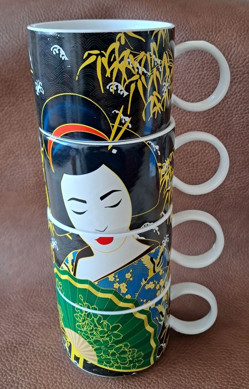lot de 4 tasses &agrave; caf&eacute; th&eacute; d&eacute;cor motif asiatique Cuisine