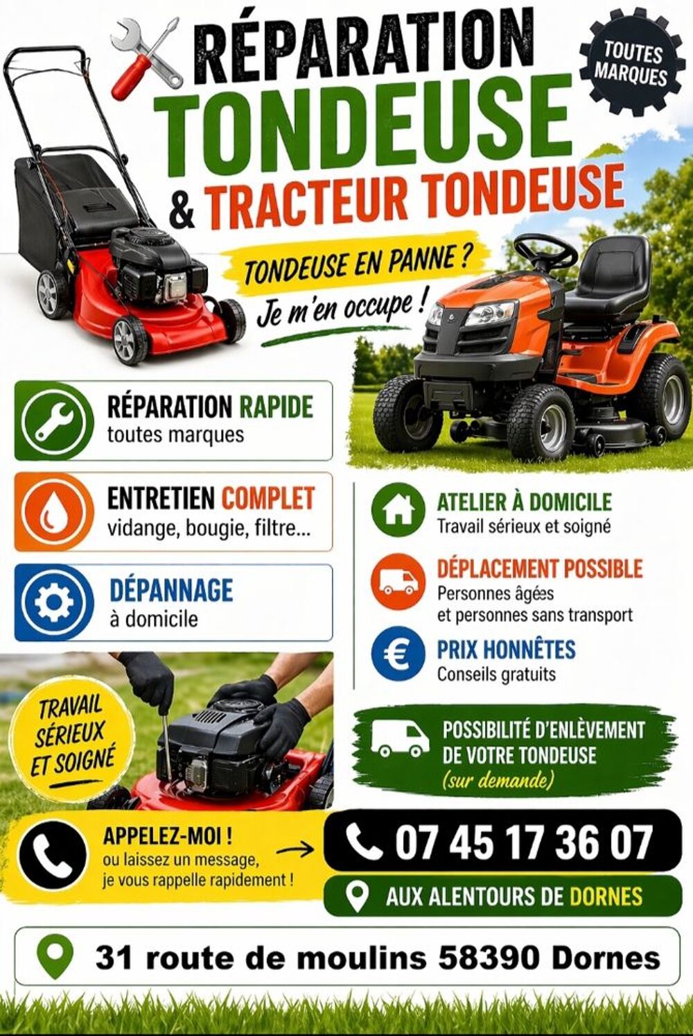   Réparateur de tracteur tondeuse 