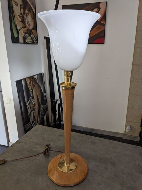 Belle lampe art d�co MAZDA COULEUR NOYER CLAIR ET LAITON OR  175 Marseille 13 (13)