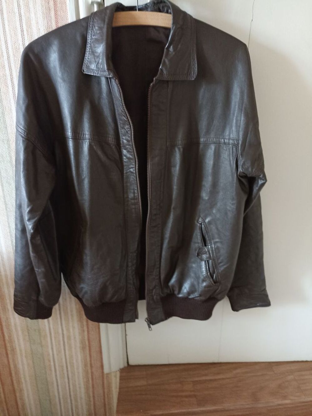 blouson cuir marron Vêtements