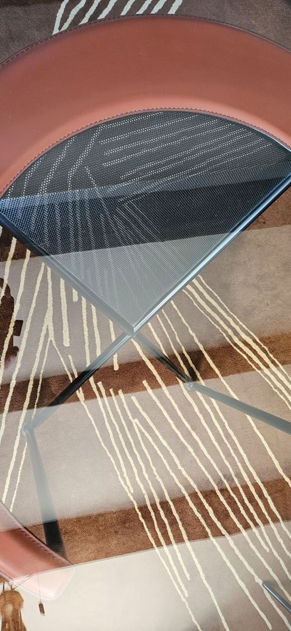 Table Roche Bobois verre acier et cuir Meubles