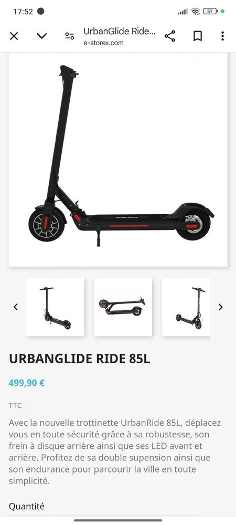 Trotinette &eacute;lectrique Urban glide 85L Sports