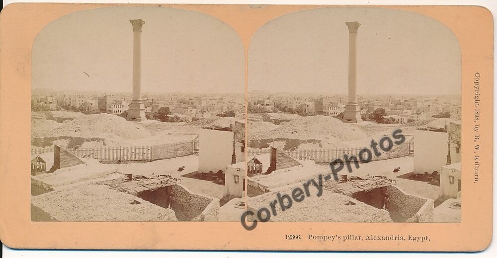 &Eacute;GYPTE ALEXANDRIE Pompey's Pillar Photographie St&eacute;r&eacute;o 1880 