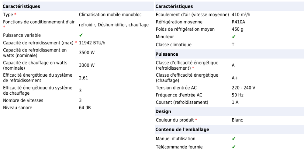 Climatiseur mobile BEKO BEPB12H portatif 64 dB
Electroménager