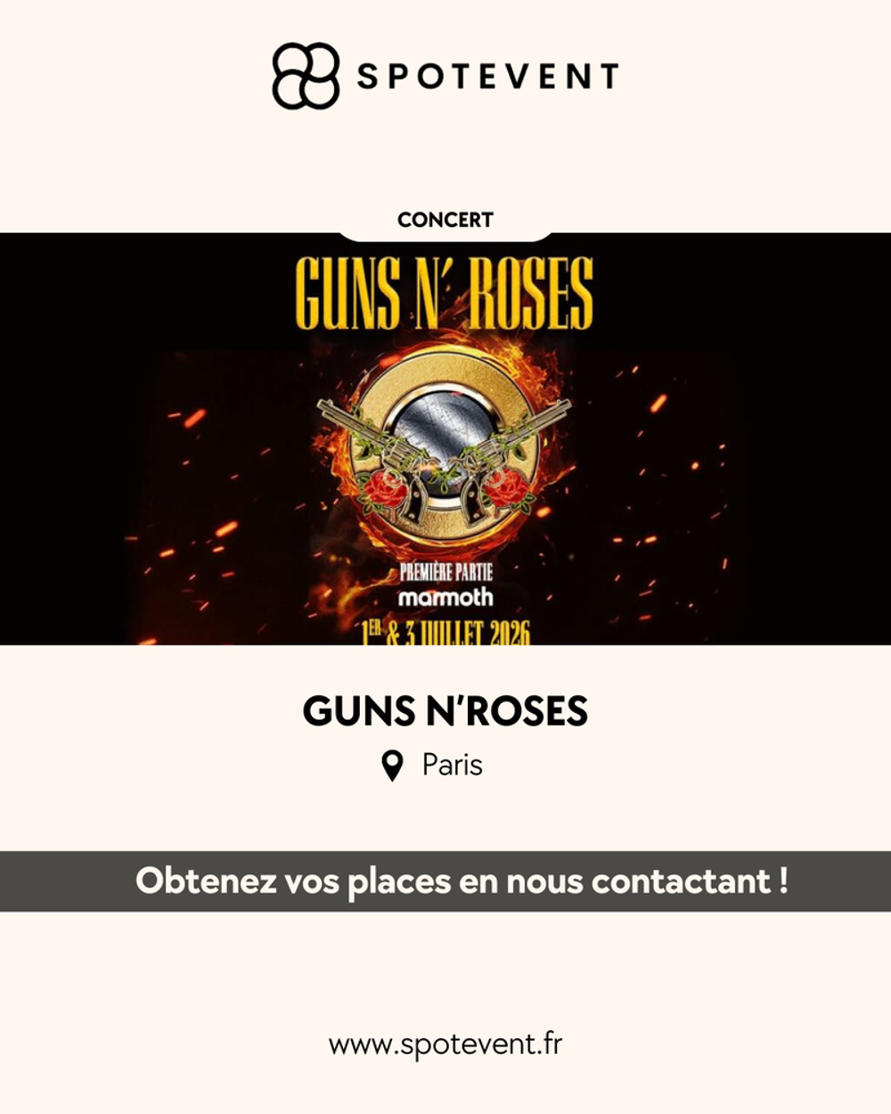Guns N roses concert paris places disponibles Billetterie