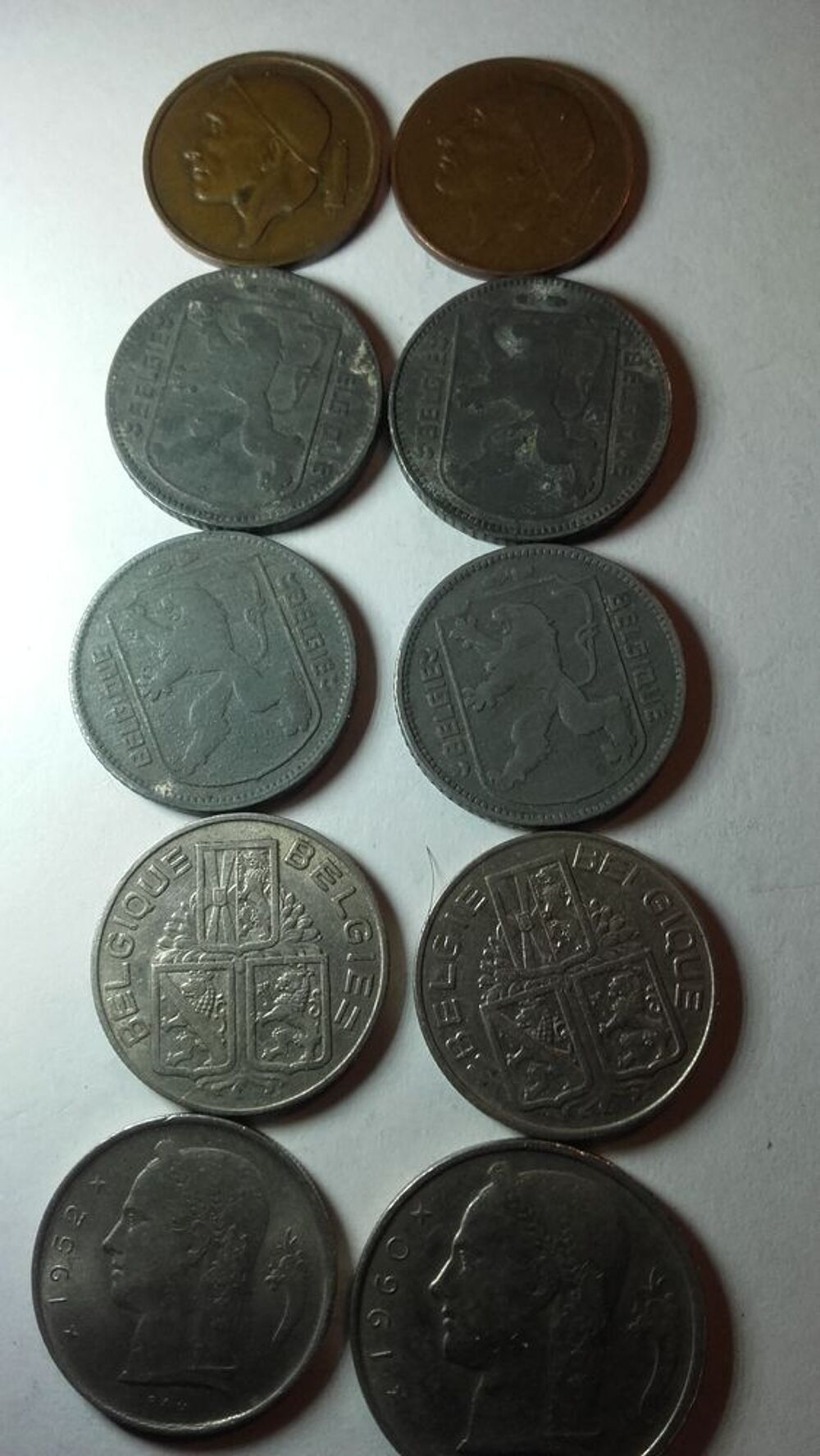 Lot de 10 pi&egrave;ces de monnaie Belge . 