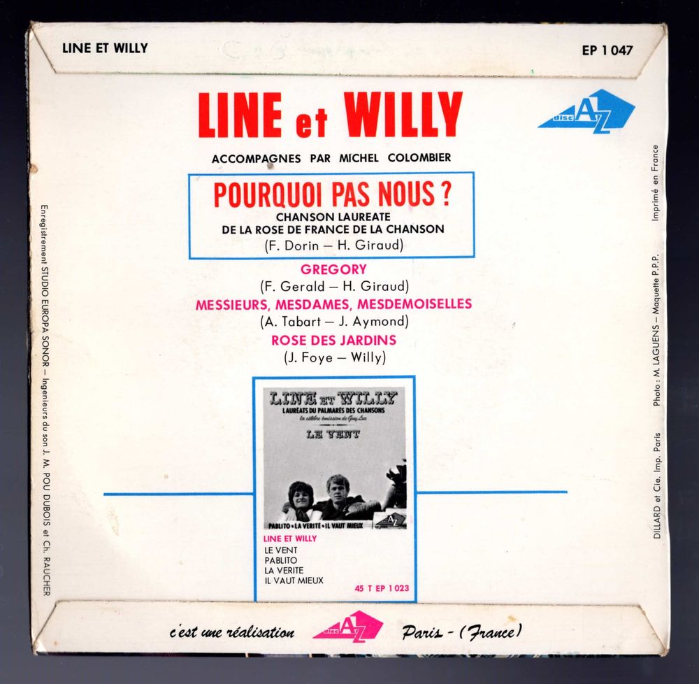 EP LINE ET WILLY : Pourquoi pas nous - Disc AZ EP 1047 CD et vinyles