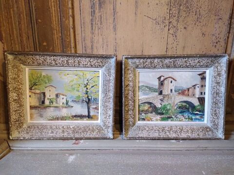 Tableaux Pont Vieux de Sospel Environs de Nice signés Cazau 85 Loches (37)