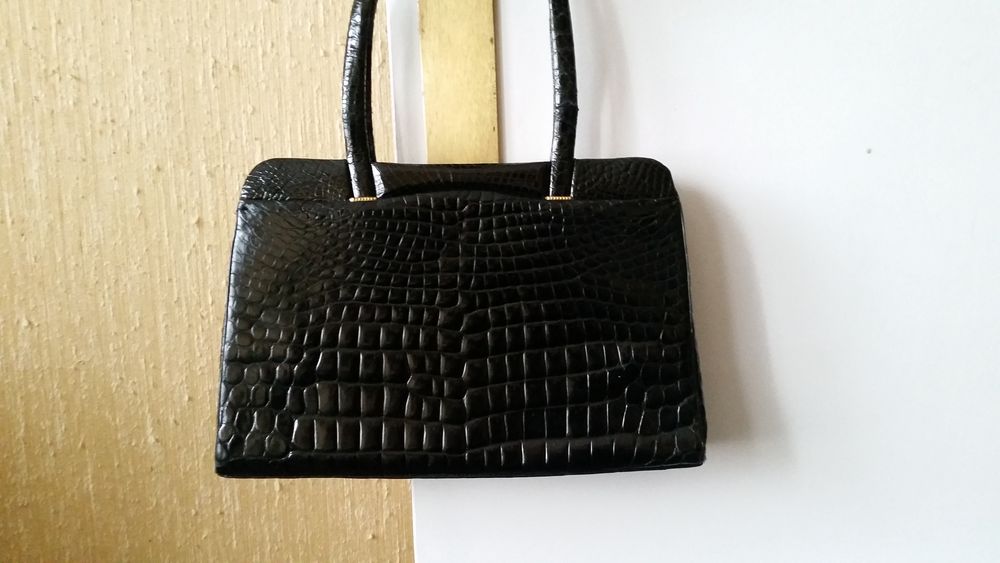 Sac a main crocodile v&eacute;ritable noir Maroquinerie