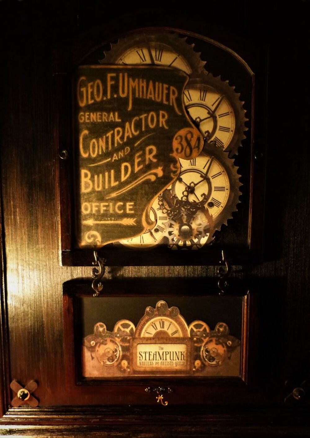 Grand Tableau Bois "ANTIQUE PUBLICITY" Steampunk Décoration