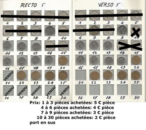 C - Monnaies Fran�aise r�parties en 5 lots. 1 Rennes (35)