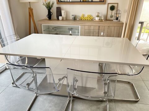 Table extensible FLY blanc laqu + chaises IKEA Tobias 270 Meximieux (01)