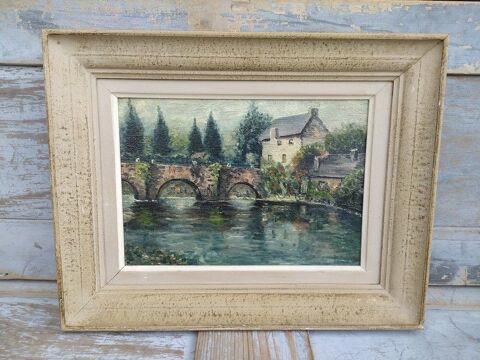 Tableau Pont Fleuri � Quimperl� Sign� M. Fazan  120 Loches (37)