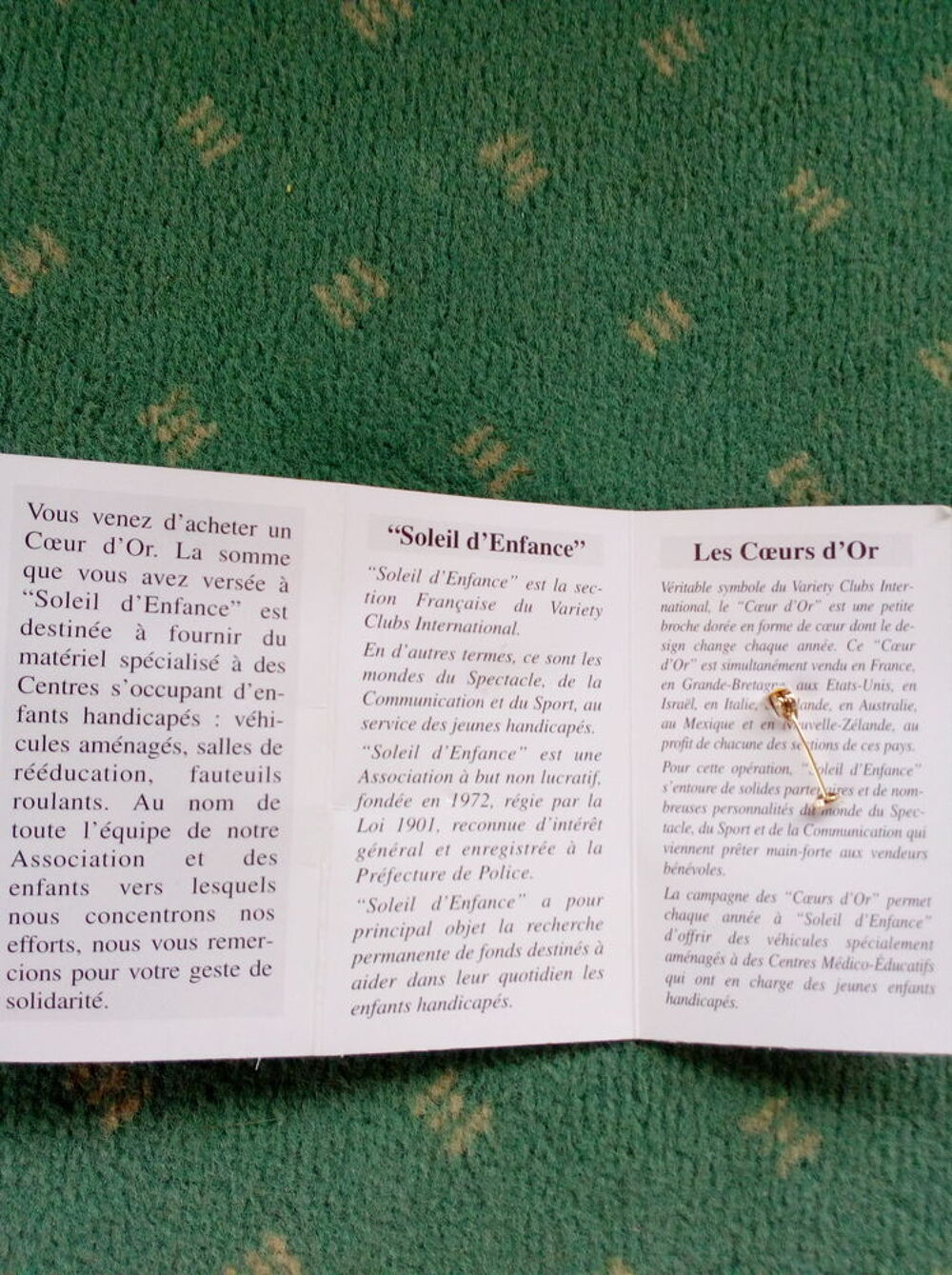 &Eacute;pinglette "Coup De C?ur Pour Soleil D'Enfance" 