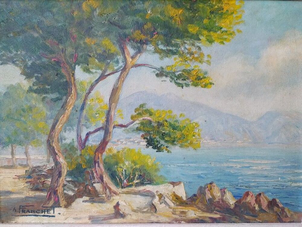 Tableau Paysage Cote d'Azur Cap Martin sign&eacute; Andr&eacute; Franchet Décoration