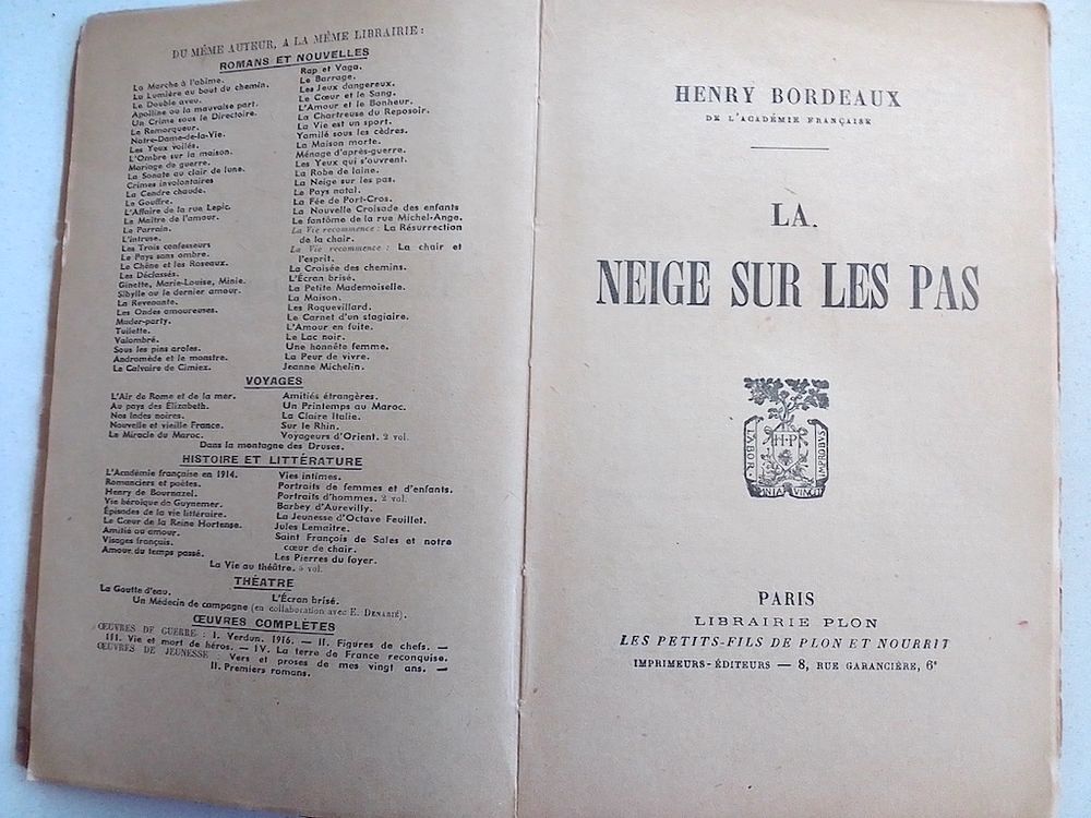 BORDEAUX H. LA NEIGE SUR LES PAS, roman, 1948, BE Livres et BD