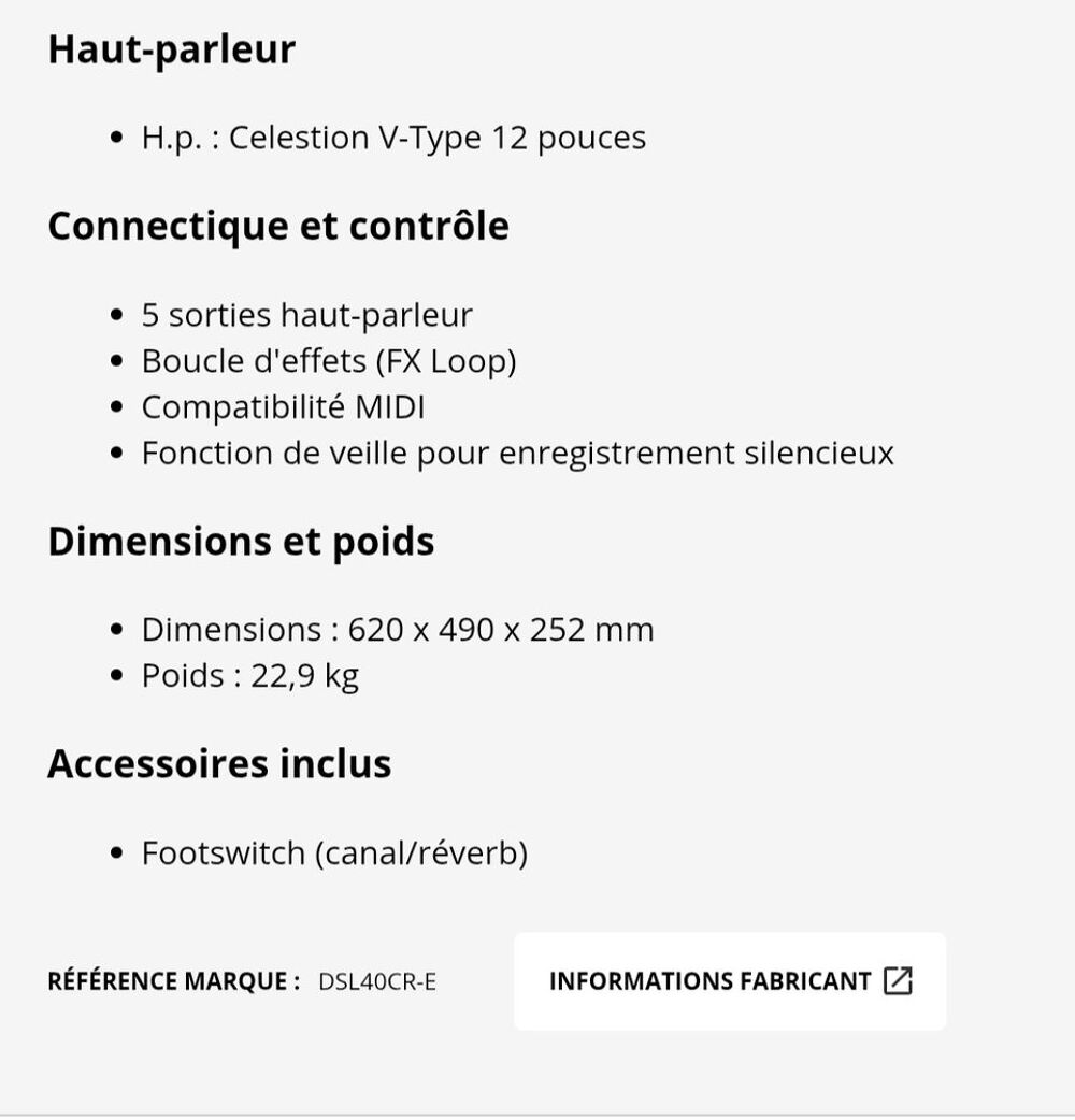 Ampli MARSHALL DSL40CR Instruments de musique