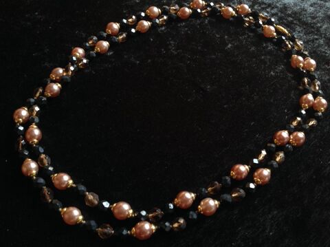 COLLIER SAUTOIR DE PERLES NACRÉE NOIR ET TRANSPARENTE Envoi 20 Trégunc (29)