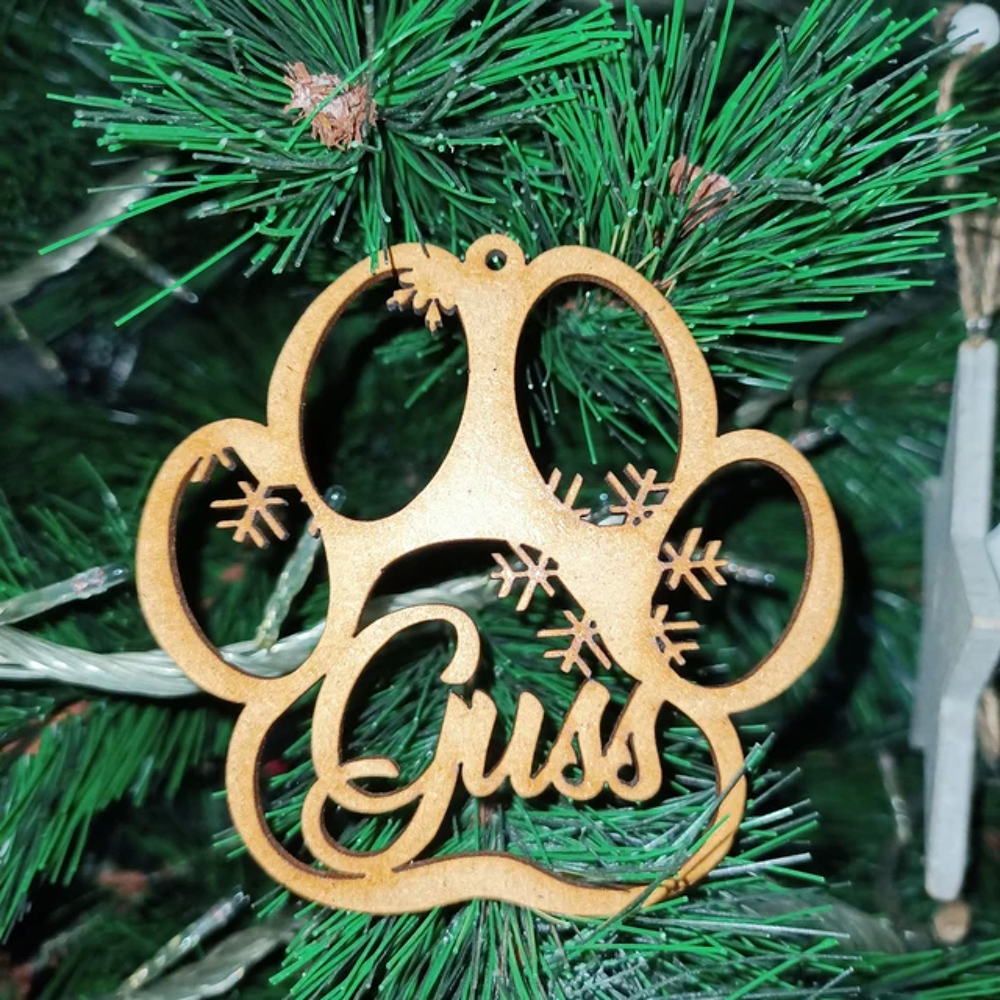 Boule de no&euml;l en bois pr&eacute;nom sapin personnalisable animaux Décoration