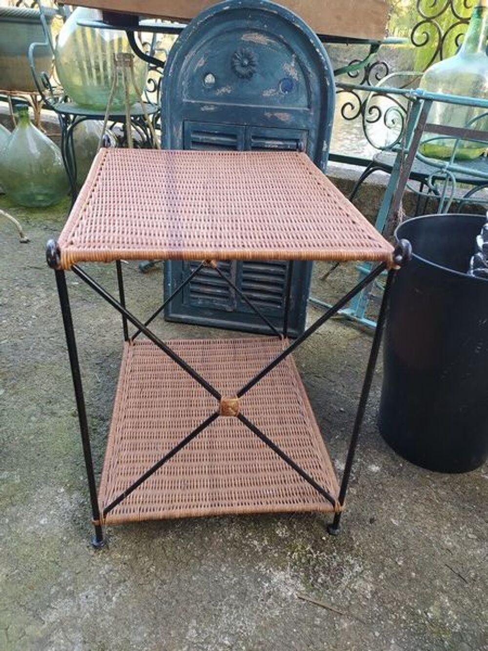 Table &Eacute;tag&egrave;re Rotin M&eacute;tal Vintage Meubles