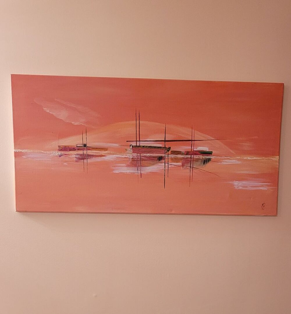 copie tableau huile sur toile bateaux 48 x 103 D�coration