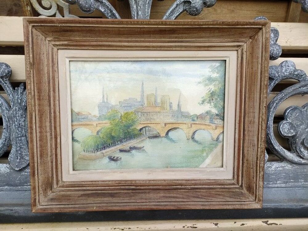 Ancien Tableau Dessin Aquarelle Paris Notre Dame 