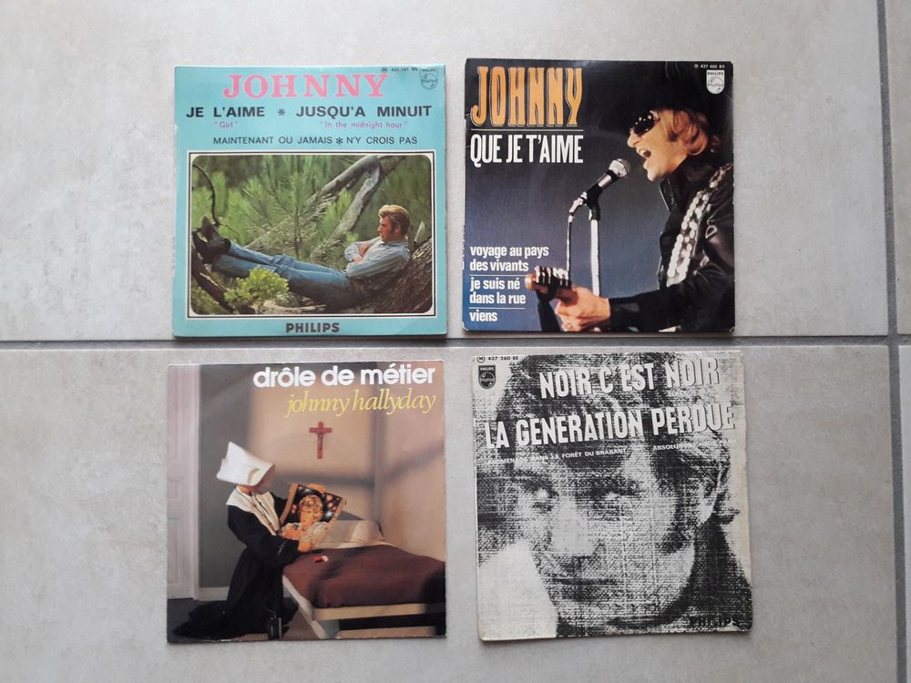 LOT DE 4 X 45 T JOHNNY HALLYDAY QUE JE T'AIME CD et vinyles