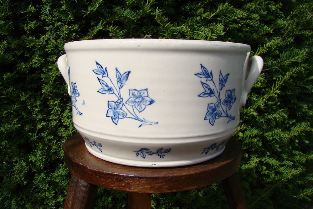 Ancien cache-pot / jardini&egrave;re en fa&iuml;ence - Epoque 1900 Décoration