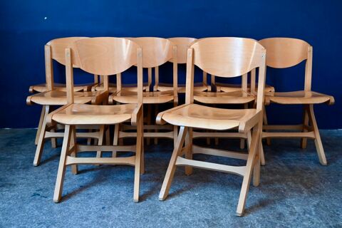 Lot de 10 chaises vintage scandinaves en bois 750 Wintzenheim (68)