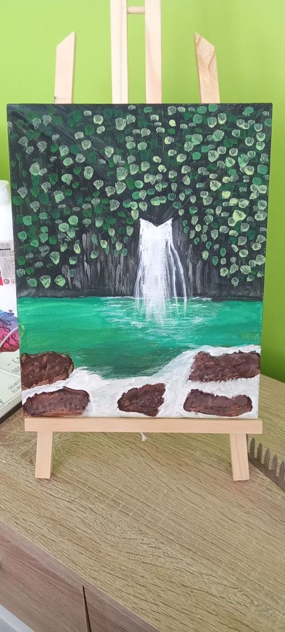 Cascade sur toile peinture fait main Décoration
