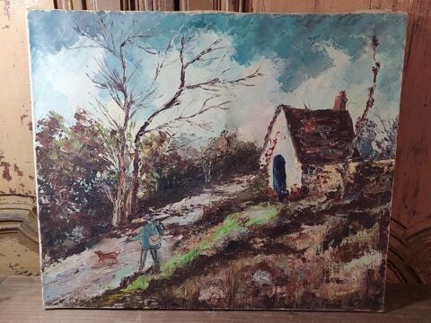Ancien Tableau Chasseur Paysage Signé Lhermite 80 Loches (37)