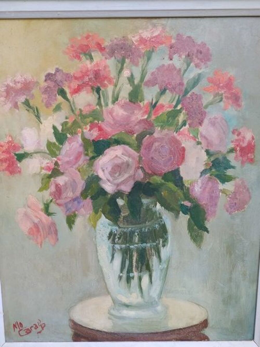 Tableau Bouquet Fleurs Roses Oeillets Cadre Montparnasse 
Décoration